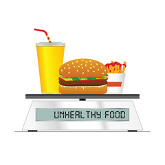 fast food on digital scales illustration