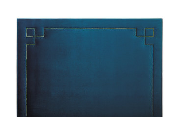 Blue soft velvet bed headboard isolated on white