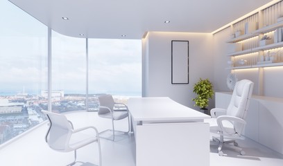 White modern interior of boss office 3D illustration