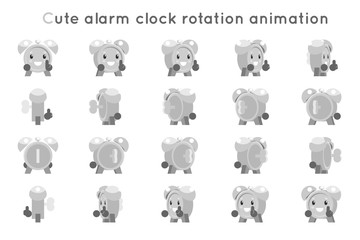 Naklejka premium Alarm clock cute child ticker kid character icons rotation animation symbols frames set isolated flat design vector illustration