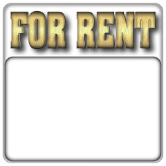 Stock Illustration - Bold Text FOR RENT, White Copy Space, 3D Illustration, White Background.