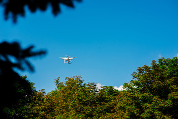flying drone in nature.