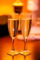 Glasses with champagne and cocktails.