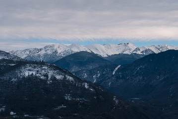 Mountains covered with snow in Pyrenees