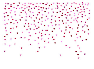 Valentines Day Vector Confetti Border. Falling Down Petals, Showering Pink, Red Hearts. Wide Valentines Day Background, Celebration Hearts Garland Rose Romantic Wedding Frame, Border, Banner Design