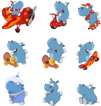 Set of  Cartoon Illustration. Cute Hippo for you Design