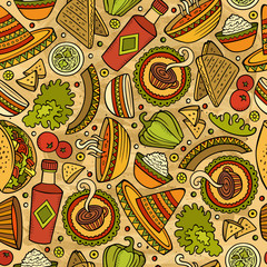 Naklejka premium Cartoon hand-drawn latin american, mexican seamless pattern