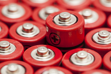 Batteries background. Energy supply and recycling concept