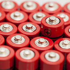 Batteries background. Energy supply and recycling concept