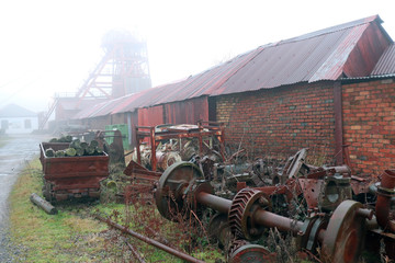 Old Coal Mine Pit Yard on Misty Day, Blaenavon, Wales