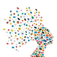 Social media woman head profile icon shape concept