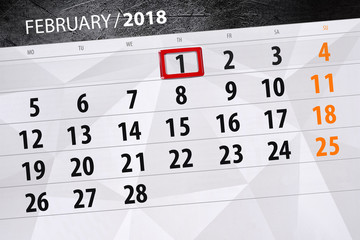 Background Daily Monthly Isolated Business Calendar Scheduler 2018 February 1