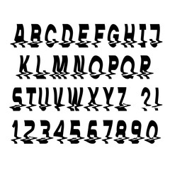 Black minimal Glitch font letters and numbers