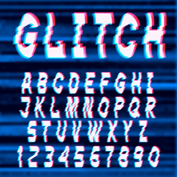 Glitch distorted font letters and numbers
