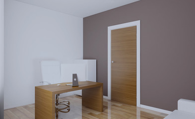 Open space office interior with like conference room. Mockup. 3D rendering.