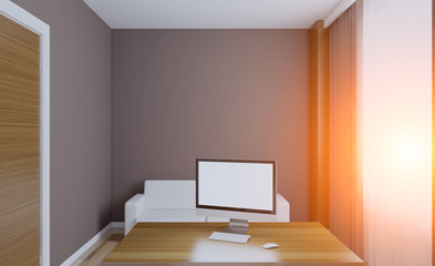 Modern meeting room. 3D rendering. Sunset