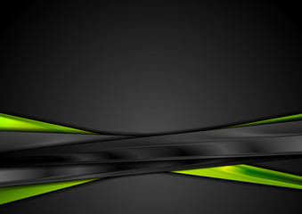 Black and green abstract glossy stripes background