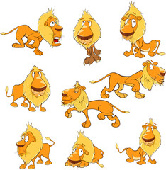 Set of  Cartoon Illustration. A Funny Yellow Lions for you Design