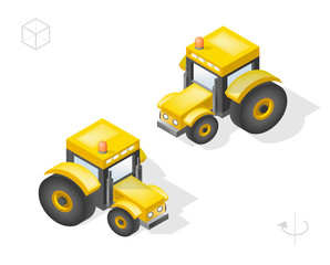 Set of Isolated Isometric Minimal City Elements . Tractor with Shadows on White Background
