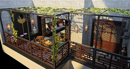 3d render of apartment balcony