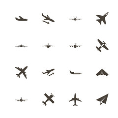 Planes icons. Perfect black pictogram on white background. Flat simple vector icon.