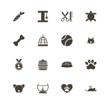 Pet icons. Perfect black pictogram on white background. Flat simple vector icon.