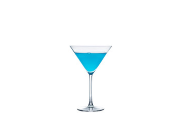 blue curacao cocktail on isolated white background composition photography