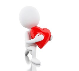 3d White people give a heart, Valentines Day.