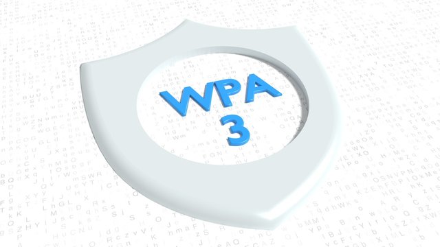 Shield symbol on random letter floor with a hole showing the blue text WPA3
