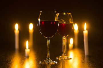 red wine glass and candle romantic ambiance composition photography, happy new year, romance, valentines day