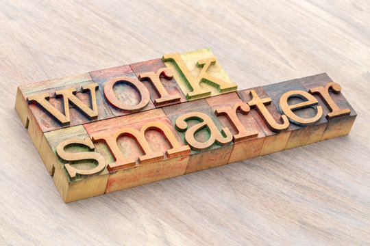 work smarter word abstract in wood type