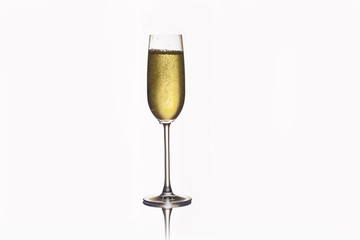 A glass of champagne, isolated white background composition