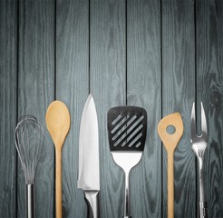 Kitchen  utensil on  wooden desk