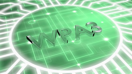 The abbreviation WPA3 on green network floor surrounded by circular circuit