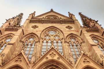 architectural detail of the façade of Saint Etienne Temple in Mulhouse