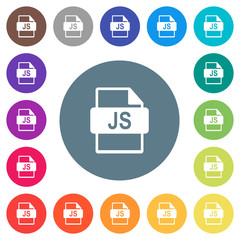 JS file format flat white icons on round color backgrounds