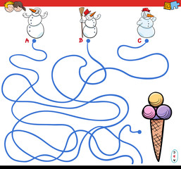 paths maze game with snowmen and ice cream