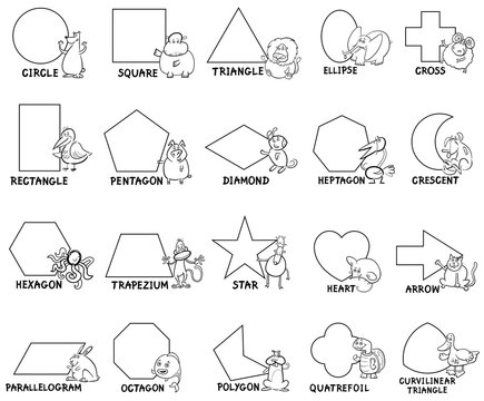 basic geometric shapes with animal characters