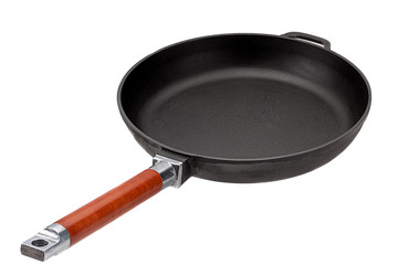 Cast iron pan on white