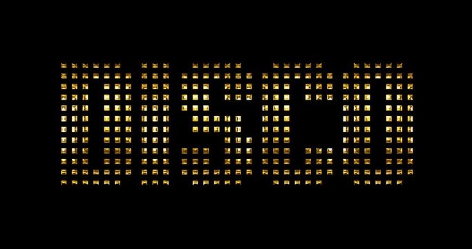 vintage yellow gold metallic disco word text reveal with light reflex on black background, concept of golden luxury music disco pop concert entertainment event