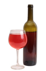 Glass and bottle wine on white background