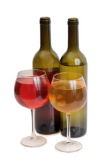 Glass and bottle wine on white background