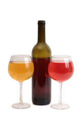 Glass and bottle wine on white background