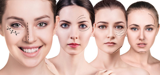 Woman's faces with lifting arrows