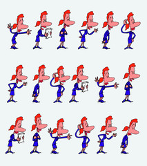 Fototapeta na wymiar Female office worker character in a set with 18 variations. The character is angry, sad, happy, doubting. Vector illustration to isolated and funny cartoons characters.