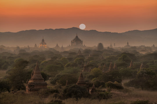 The Temples of Bagan(Pagan) with sunset, Mandalay, Myanmar