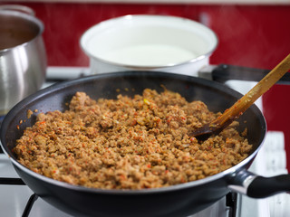 Minced meat in the frying pan