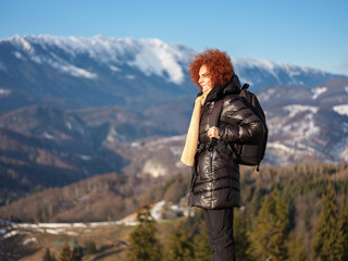 Happy hiker in the mountains