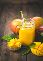 Fresh mango smoothie in the glass