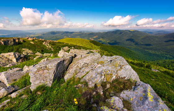 Carpathian mountains with grassy slopes and rocks. beautiful mountainous landscape in summer